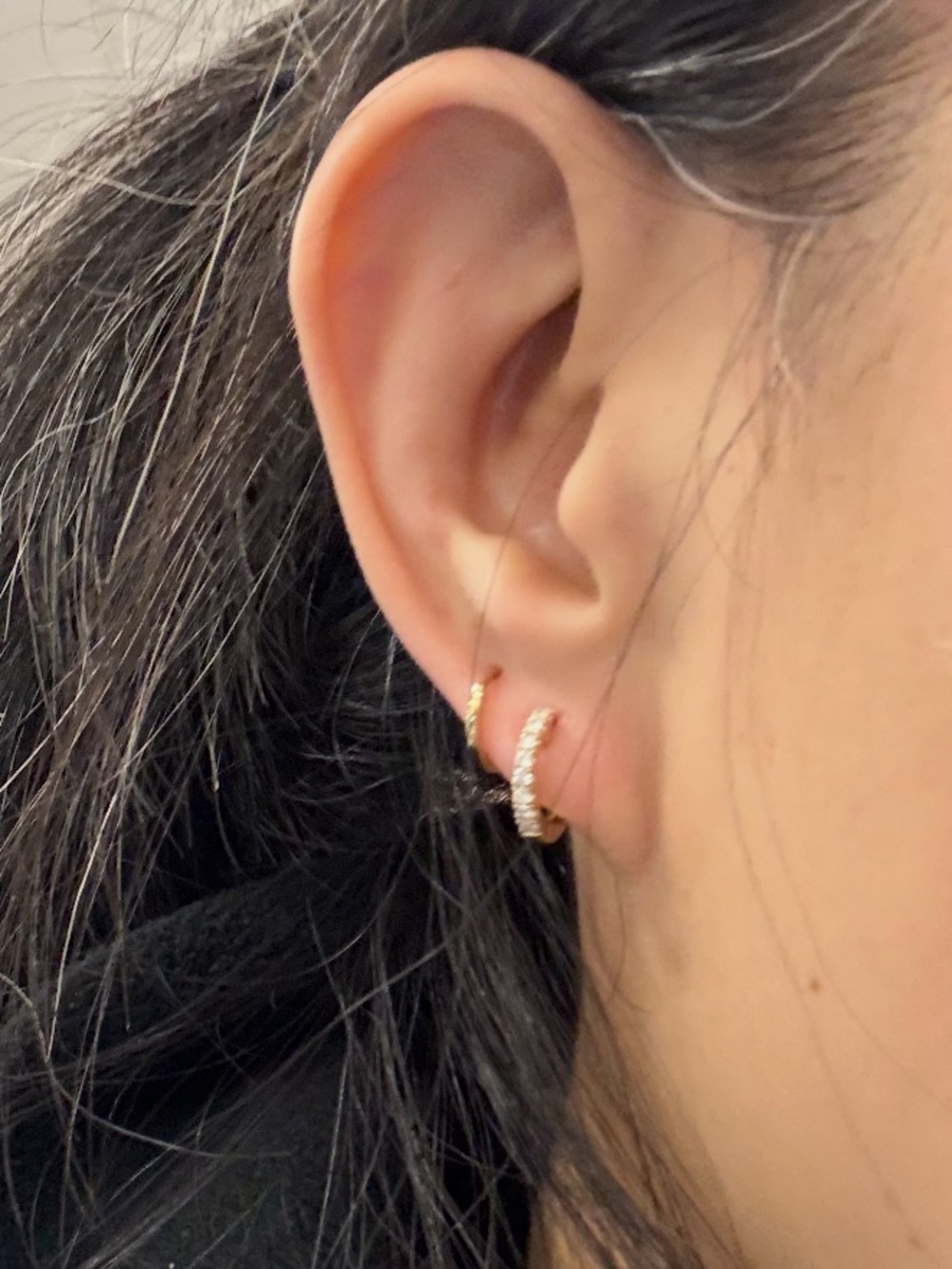 14K YG Diamond Huggie Hoop Earrings - Single Earring - Not A Pair - Picture 3 of 10